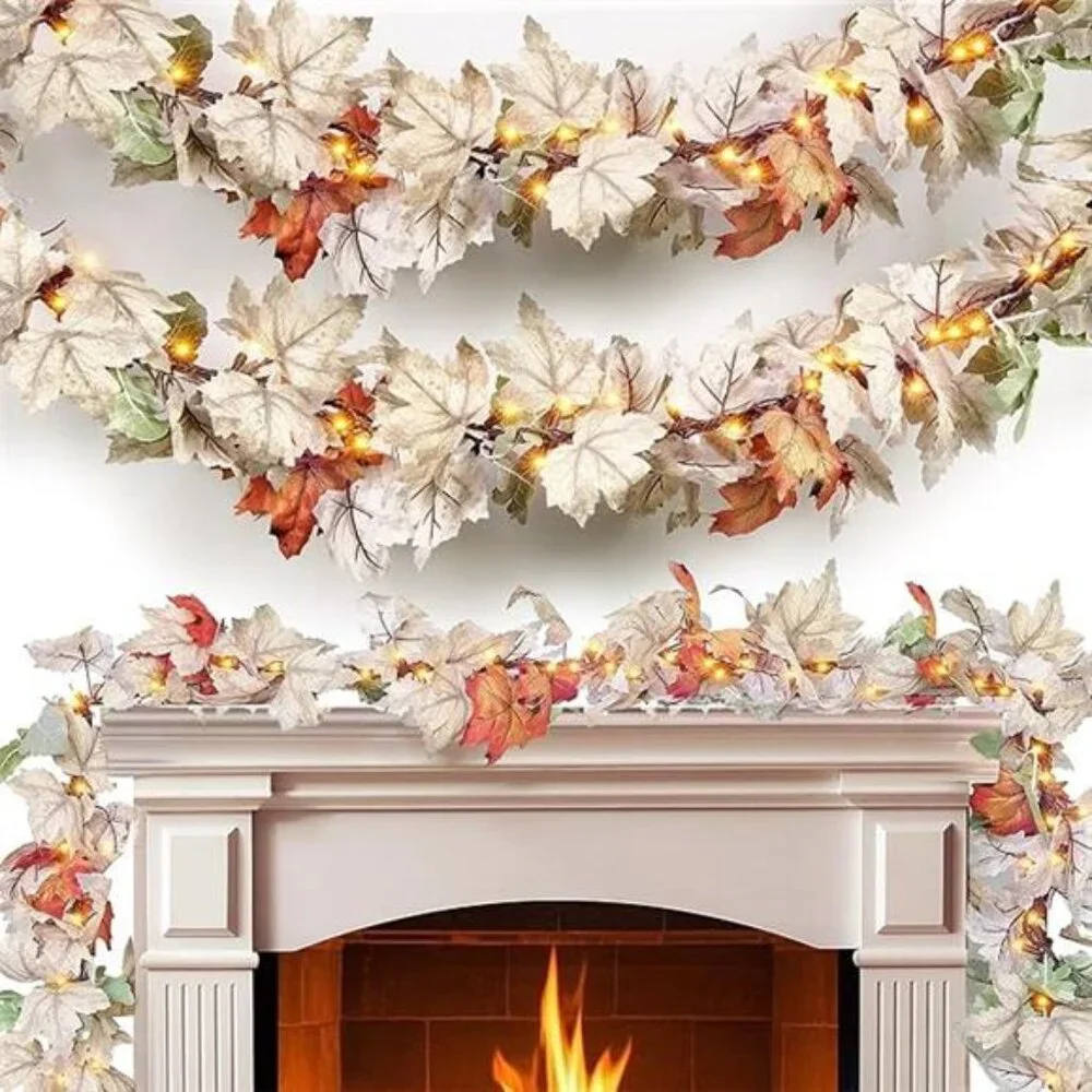 Thanksgiving Garland with Lights 9FT Plug in Thanksgiving Decorations for Home